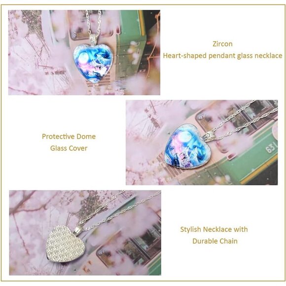 Handmade Howling Wolf Pendant Necklace - Adjustable Heart Charm Jewelry - Picture 3 of 7